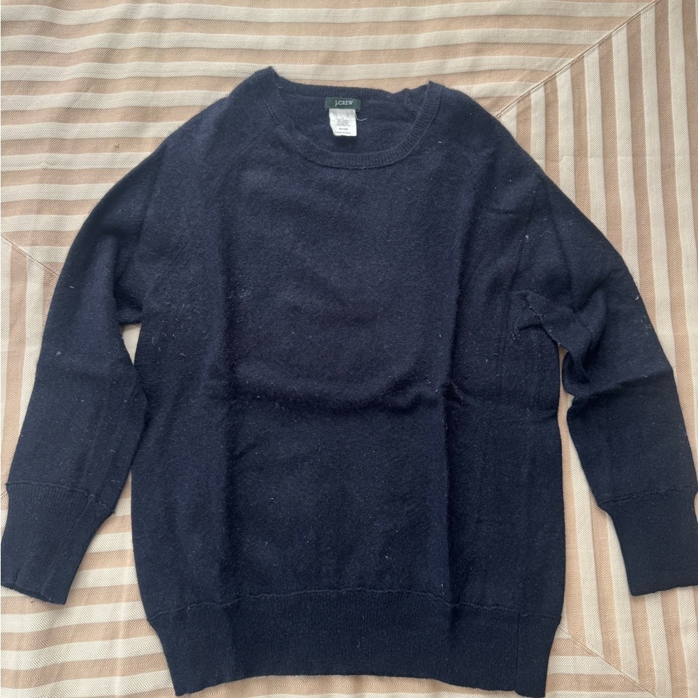 J. Crew Women's Navy 3/4 Sleeve Merino Angora Crewneck Sweater